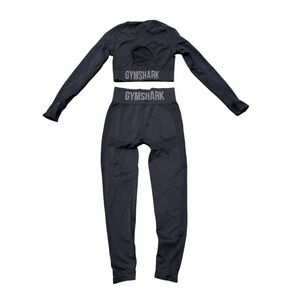 Gymshark Black Seamless Long Sleeve Crop Top & Leggings Set M